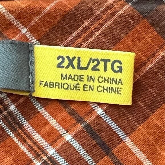 Cabela's 2XL Orange Plaid Button Up Shirt Plus Size - Picture 7 of 8